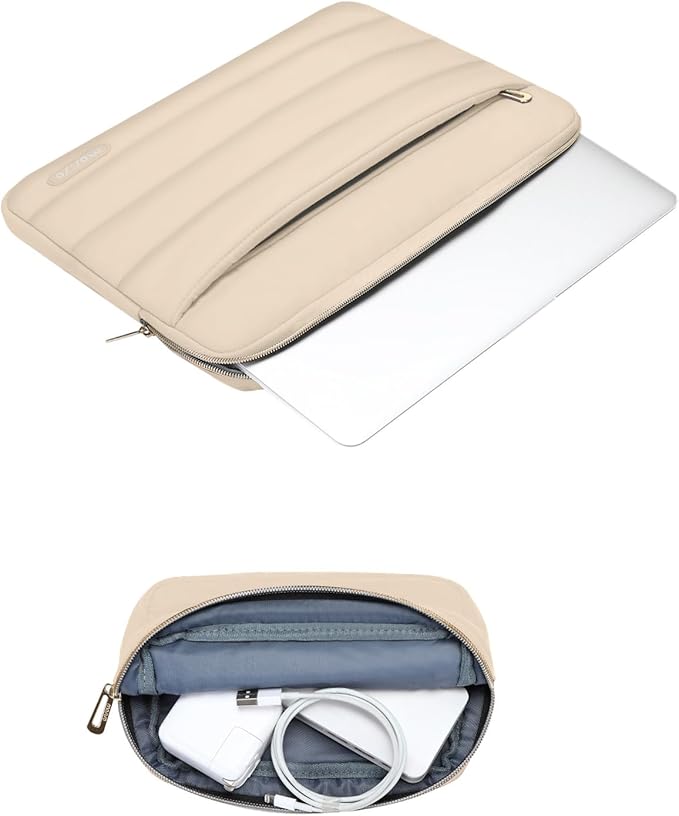 MOSISO Laptop Case 16 inch, 15-15.6 inch Puffy Laptop Sleeve Compatible with MacBook Pro 16 M5 M4 M3 M2 M1, HP Dell ASUS Acer Toshiba Lenovo, Polyester Horizontal Bag with Small Case, Apricot
