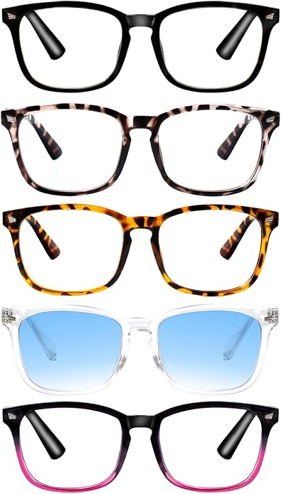 VIDEBLA 5 Pack Blue Light Blocking Reading Glasses,Spring Hinge Readers for Women Men,Anti UV Ray Filter Nerd Eyeglasses