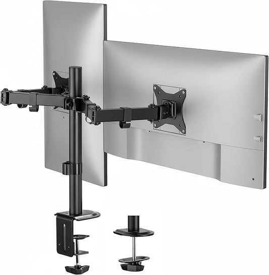 Mount-It! Dual Monitor Stand, Full Motion Desk Mount for 2 Screens up to 32” and 19.8 lbs Each, Tilt Swivel Rotate, VESA 75x75 & 100x100, Adjustable Dual Screen Arm with C-Clamp or Grommet