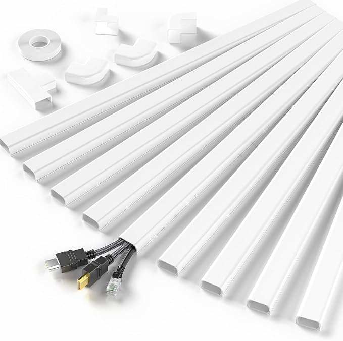 Delamu Cord Hider, 142in Cable Hider, Cord Covers for 2-3 Wires on Wall, Wire Covers for Cords, Wire Hiders for TV on Wall, Easier Setup Cable Cover Cable Management, W0.94 H0.47in, White by DELAMU