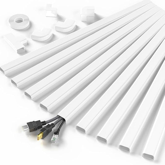 Delamu Cord Hider, 142in Cable Hider, Cord Covers for 2-3 Wires on Wall, Wire Covers for Cords, Wire Hiders for TV on Wall, Easier Setup Cable Cover Cable Management, W0.94 H0.47in, White by DELAMU