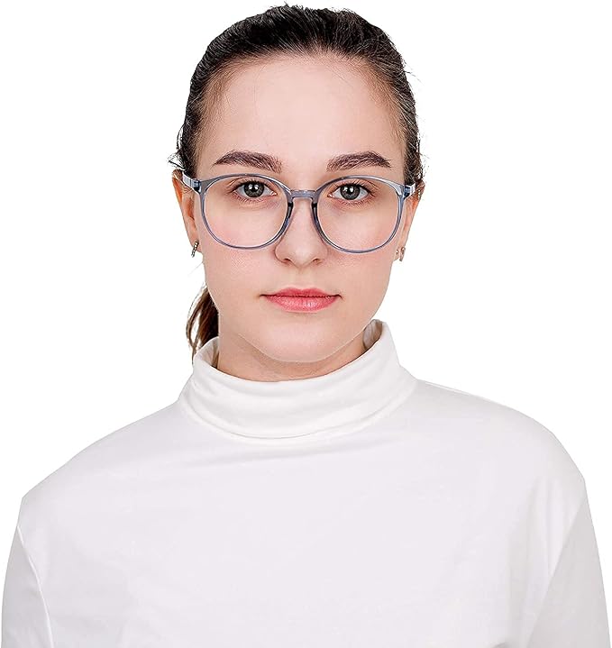 LifeArt Round Blue Light Blocking Glasses, Computer Glasses, Gaming Glasses, TV Glasses for Women Men (Light Blue, 3.25 Magnification)