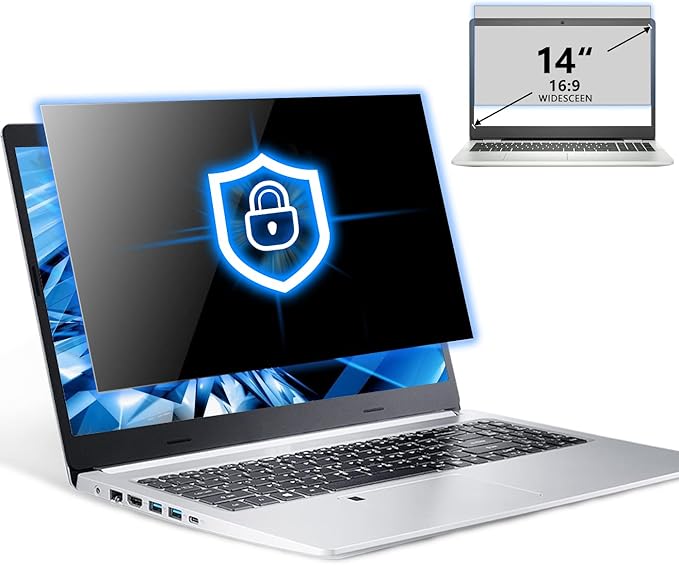Laptop Privacy Screen 14 in, FILMEXT Privacy Protection Filter for Laptop 14"Asus/ 14"Acer/14"HP/14"Dell/14"Toshiba 16:9, Anti-Spy,Anti-Glare,Blocks 99% UV & Blue Light -Matte Privacy Screen Protector