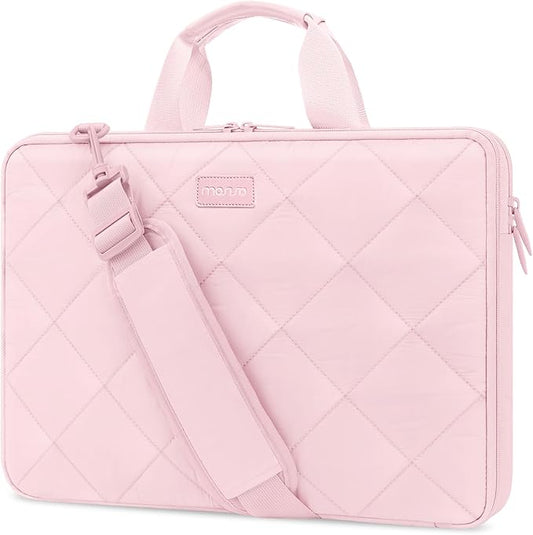 MOSISO 360 Protective Laptop Shoulder Bag, 15-15.6 inch Double Layer Fluffy Padded Laptop Bag with Anti-theft Zipper Compatible with MacBook Pro 16 inch, HP, Dell, Lenovo, Asus Notebook, Pink