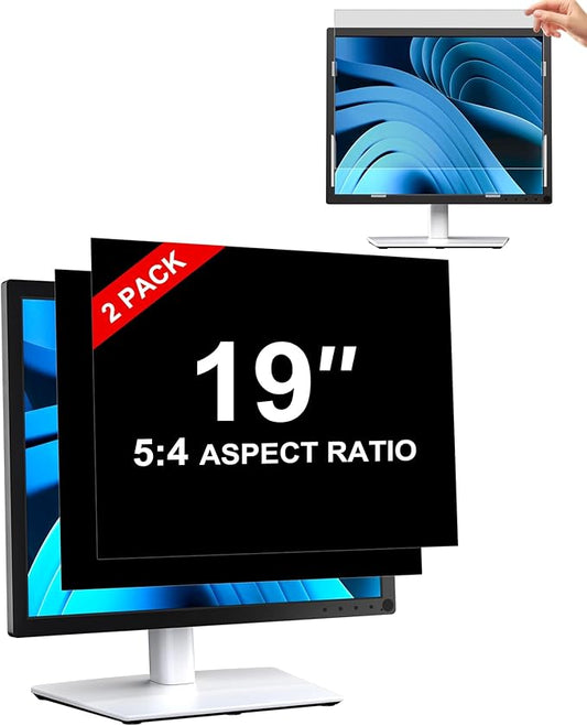 [2-Pack] Privacy Screen For Computer Monitor, 19-Inch 5:4 Aspect Ratio; Anti Spy/Bule Light/Glare And Eye Protection, 2 Install Ways Removable For Office, Airport, Cafe And Other Public Area; Diagonal 19 Inches, Width 14.84 Inches, Height 11.87 Inches