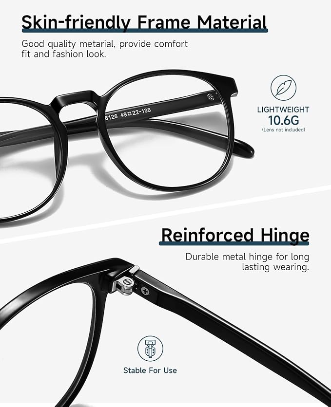 CNLO Blue Light Blocking Glasses,Computer Glasses,Anti Eyestrain, Lightweight Frame Eyeglasses,Men/Women… (Black | Anti-Blue Light Tinted Lenses)
