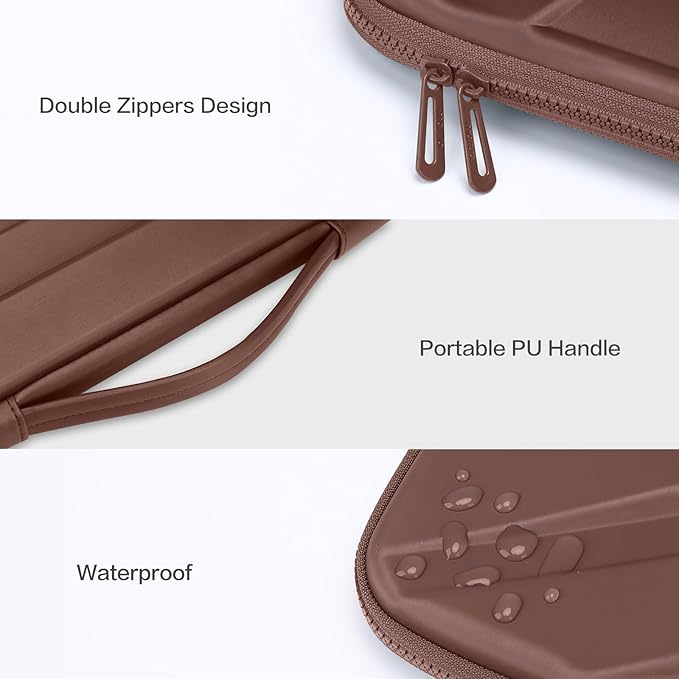 MOSISO 13-14 inch Laptop Hard Case, 13.3 inch Waterproof Shockproof Computer Bag Compatible with MacBook HP Dell, Symmetrical Trapezoid EVA Carrying Laptop Sleeve Hard Shell with Handle, Brown