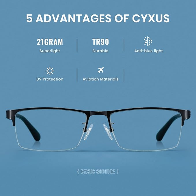 Cyxus Blue Light Blocking Glasses for Men Woman Semi Rim Computer Gaming Office Study Eyeglasses with UV Protection 8001