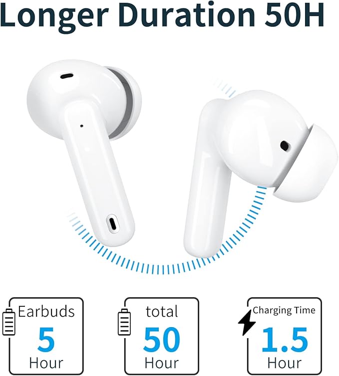 A40 Pro Wireless Earbuds, 50Hrs Playtime Bluetooth Earbuds Built in Noise Cancellation Mic with Charging Case, Bluetooth Headphones with Stereo Sound, IPX7 Waterproof Ear Buds for Phone