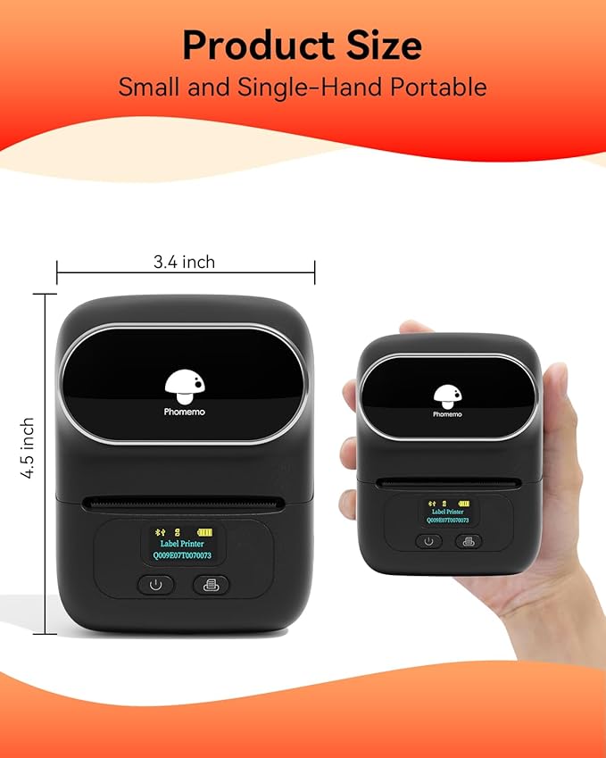 Phomemo Label Printer - M110 Label Maker with 3 Tapes, Mini Portable Barcode Label Printer for Retail, Address, Barcode, Home, for PC/Mac, iOS/Android, Ebony Black