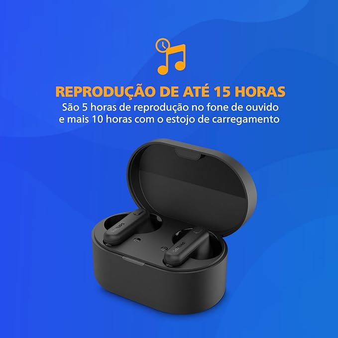 Philips TAT1108 Wireless Earbuds,True Wireless Headphones,Powerful Bass with 6 mm Driver,Clear Call with AI Mic,15-Hour Battery Life,Bluetooth v5.3,IPX4 Rating,Ergonomic Design for Comfort,Black