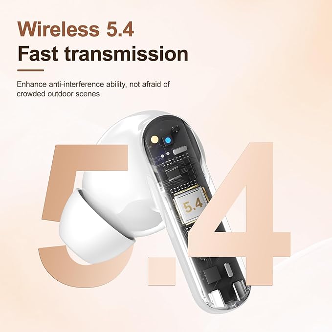 Wireless Earbuds, Bluetooth 5.4 Headphones Bass Stereo, Ear Buds with Battery LED Display in Ear Earphones Clear Calls, Bluetooth Earbuds for Laptop/Phones/Sports (White)