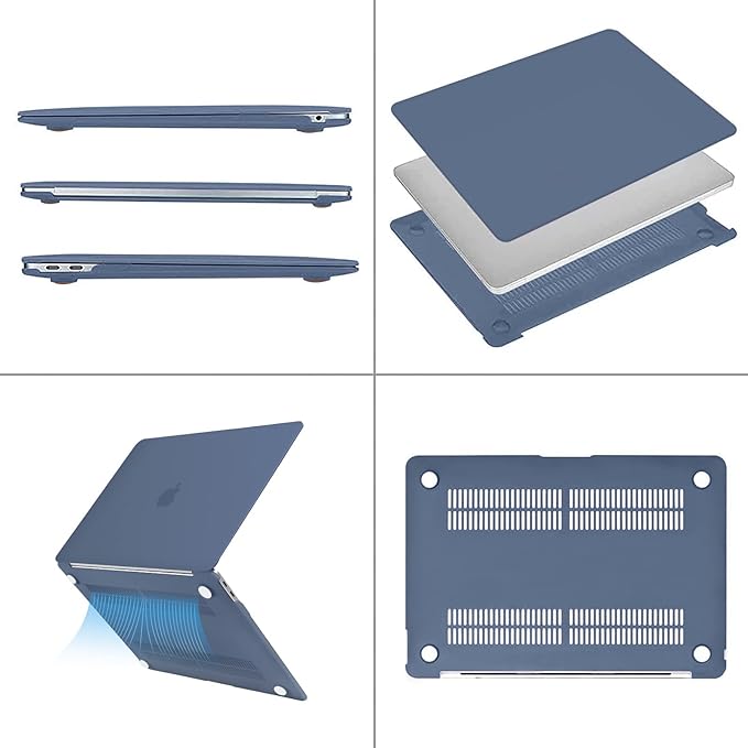 MOSISO Compatible with MacBook Air 13 inch Case M1 Chip 2021-2018 Release A2337 A2179 A1932, Plastic Hard Shell&Keyboard Cover&Screen Film&Storage Bag for MacBook Air 13.3 inch Case, Steel Blue