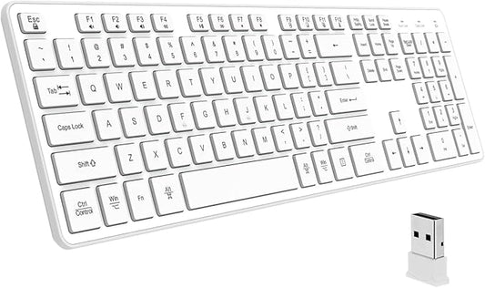 Slim Wireless Keyboard for Mac and Windows, Ultra Quiet Low-Profile Flat Key Board with Full-Size Keys, 2.4GHz Wire Less for PC, Mac, Windows 11/10/8/7 (Wireless Keyboard White)
