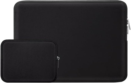 RAINYEAR Laptop Sleeve Case Compatible with 13.3 Inch Notebook Computer Tablet Chromebook 14" MacBook Pro/Max M1 M2 M3 M4 M5 Soft Carrying Bag Zipper Protective Cover with Accessories Pouch(Black)
