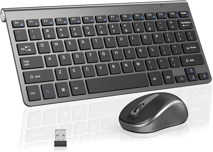 Compact Wireless Keyboard Mouse Combo, Mini Portable Travel Keyboard and Silent Mouse Set with USB Receiver, Quiet Click, Small Size, Adjustable 2400 DPI for Computer, Laptop, PC, Windows, Mac