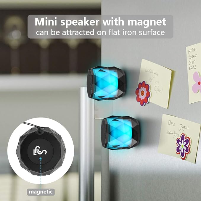 LFS Portable Bluetooth Speaker with Lights, Night Light Wireless Waterproof Speaker Magnetic, 7 Color LED Auto-Changing, Built-in microphone, TWS Stereo Pairing, Mini Speaker for Shower, Home, Outdoor