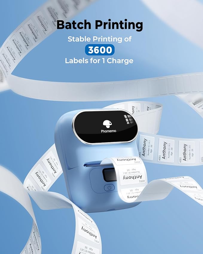 Phomemo Label Printer - M110 Barcode Printer, Upgraded Bluetooth Portable Thermal Label Maker for Product, Address, Small Business, Office, Home for Phone/Tablet/PC/Mac, with 100pcs Labels, Lake Blue