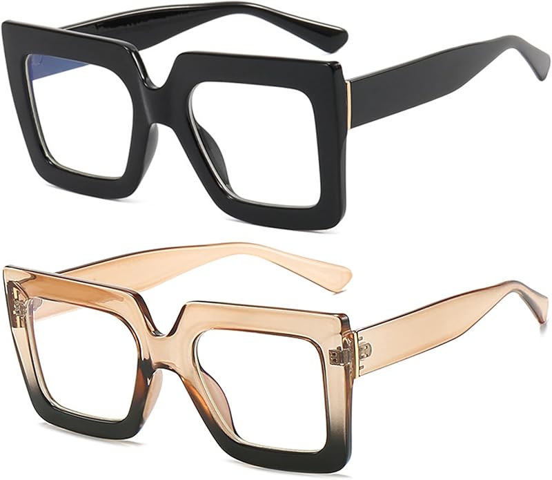 Onrtry Oversized Square Blue Light Glasses for Women Men Thick Frame Big Computer Eyewear Non-Prescription Eyeglasses
