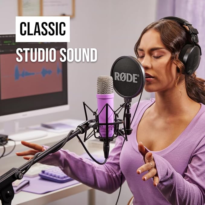 RØDE NT1 Signature Series Large-Diaphragm Condenser Microphone with Shock Mount, Pop Filter and XLR Cable for Music Production, Vocal Recording, Streaming and Podcasting (Purple)