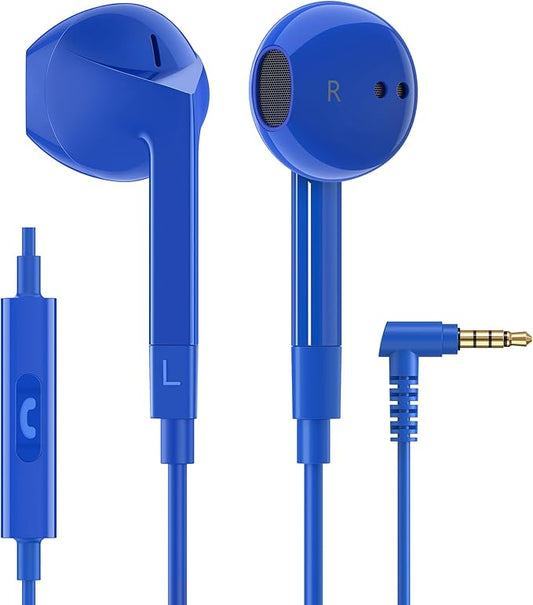 LUDOS FEROX Wired Earbuds in-Ear Headphones, 5 Year Warranty, Earphones with Microphone, Noise Isolation Corded for 3.5mm Jack Ear Buds for iPhone, Samsung, Laptop, Kids, School Students - Blue