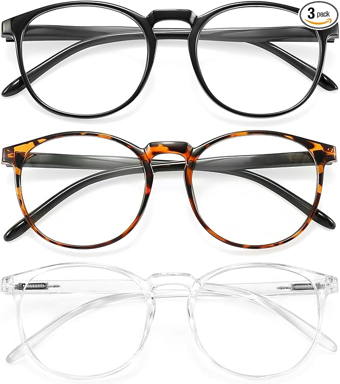 IBOANN Chic & Comfy Blue Light Glasses for Women - 3-Pack Round Frames, Screen-Ready Style with UV Protection Coating