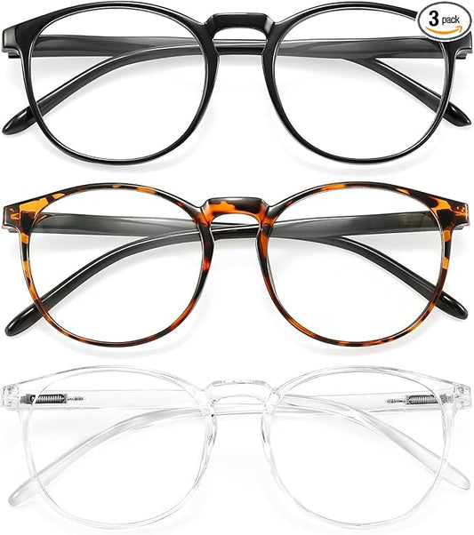 IBOANN Chic & Comfy Blue Light Glasses for Women - 3-Pack Round Frames, Screen-Ready Style with UV Protection Coating