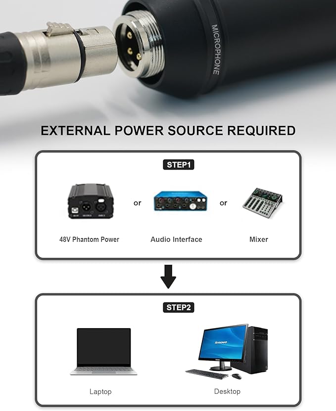 XLR Microphone, Professional Condenser Microphone with 34mm Large Diaphragm, Cardioid Studio Recording Mic Computer Gaming PC TM87KB Mic Kit for Singing, Podcasting, YouTube (Black)