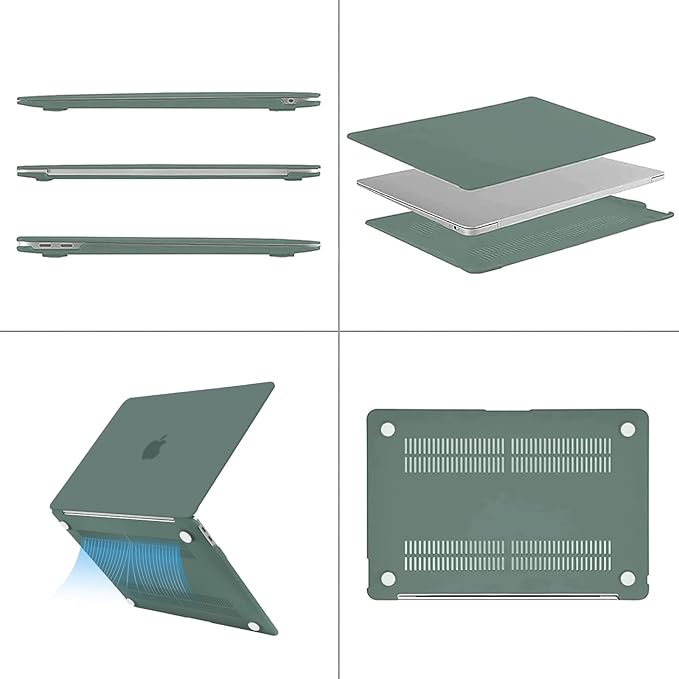 MOSISO Compatible with MacBook Air 13 inch Case M1 Chip 2021-2018 Release A2337 A2179 A1932, Plastic Hard Shell&Keyboard Cover&Screen Film&Storage Bag for MacBook Air 13.3 inch Case, Midnight Green