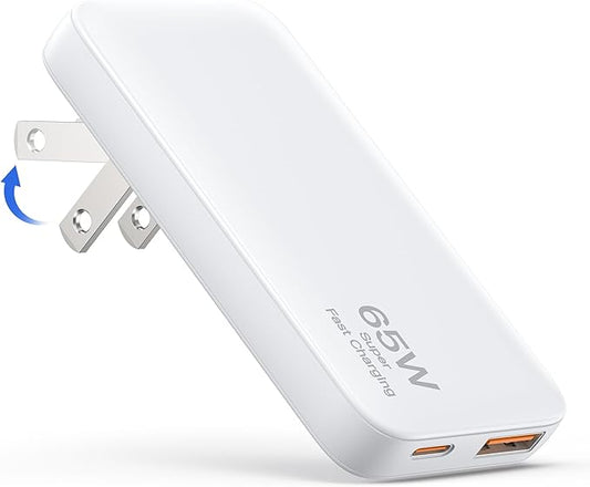 65W Ultra-Thin Foldable Charging Plug USB-C, Portable Mobile Phone and Laptop Charger, USB-C Wall Multi-Port Charger Outlet Suitable for iPhone 15/16/17 Series and Samsung Galaxy Series Models