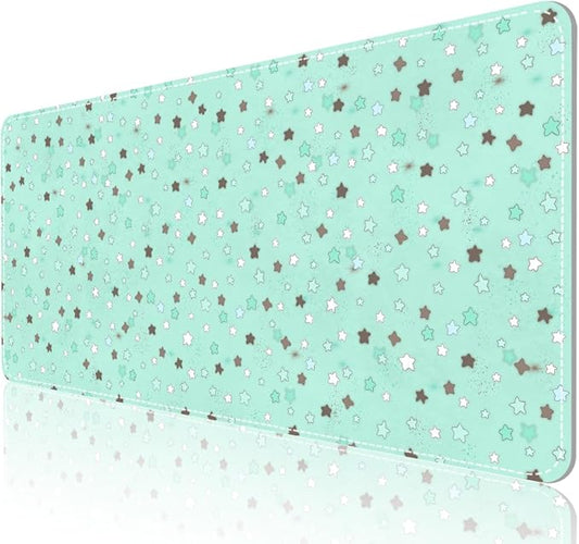 AUPET Leather Desk Pad Blotter Mat, Large Mouse Pad, Non-Slip Waterproof Desk Writing Pad Protector, Desk Decor for Office，Home，Gaming (Mint Chocalate Starry, 35.4X15.7 inch)