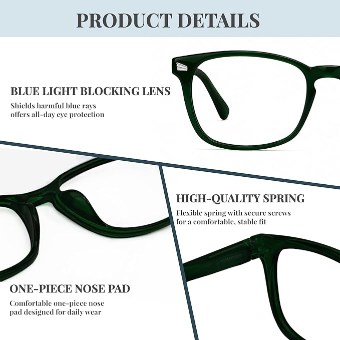 Blue Light Glasses for Woman Men | 99% Blue Light Blocking Glasses | Computer Glassess | Gaming | TV Phone Screen Reader Square Frame | Anti Eyestrain & UV Glare,1 Pack