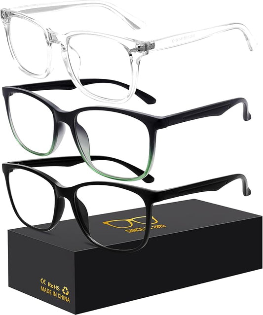 Oilway Blue-Light Blocking Glasses Computer Reading/Gaming/TV/Phones Glasses Fashion Anti Eyestrain Glasses for Women Men(E6 Black+Transparent+Gradient Green)