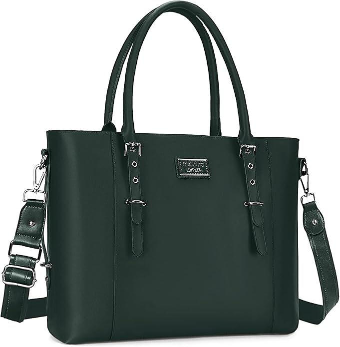 MOSISO Laptop Bag for Women, Waterproof Vintage PU Leather Briefcase Shoulder Computer Laptop Tote Bag for Office Work