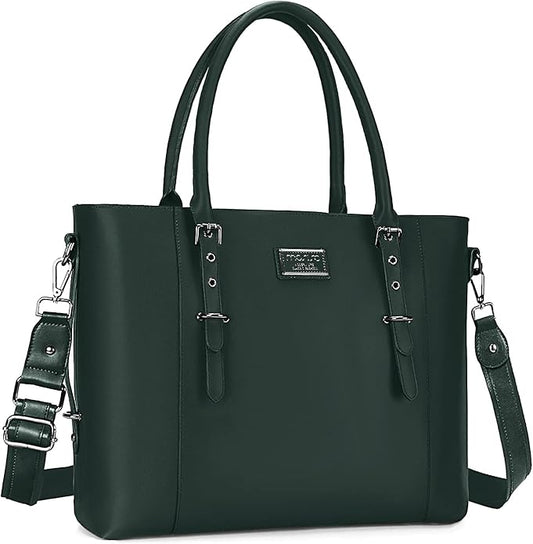 MOSISO Laptop Bag for Women, Waterproof Vintage PU Leather Briefcase Shoulder Computer Laptop Tote Bag for Office Work