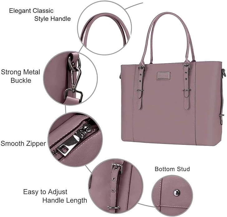 MOSISO Laptop Bag for Women, Waterproof Vintage PU Leather Briefcase Shoulder Computer Laptop Tote Bag for Office Work