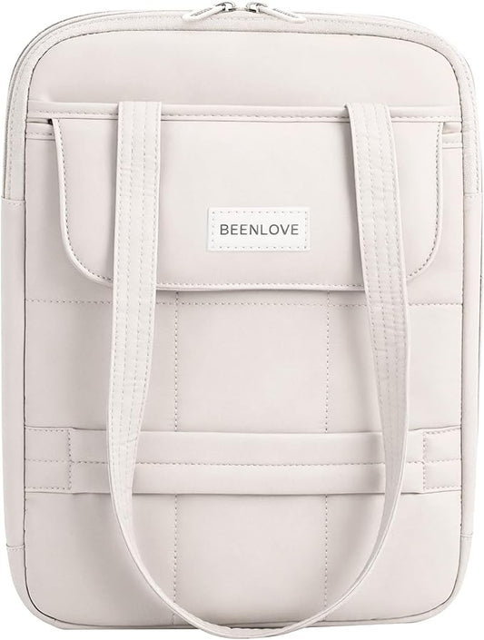 Puffy Laptop Sleeve 13-14 inch, Ultra Lightweight Laptop Case Compatible with MacBook Air/Pro 13/Pro 14 M5 M4 M3 M2 M1, iPad, HP Dell ASUS Lenovo, Vertical Laptop Bag with Handles, Beige | 14.37"x10.24"x1.38"