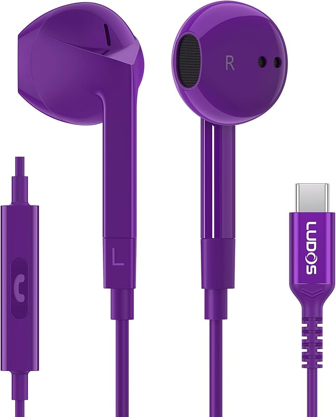 LUDOS FEROX USB C Headphones for iPhone 17 16 15 Pro Max Plus Air iPad Pro, 5 Years Warranty, USB-C Earbuds for Samsung Galaxy S24 S23 Ultra S22 S21 FE S20 Z Flip 3 Fold 4 A53, USB Type C Earphones