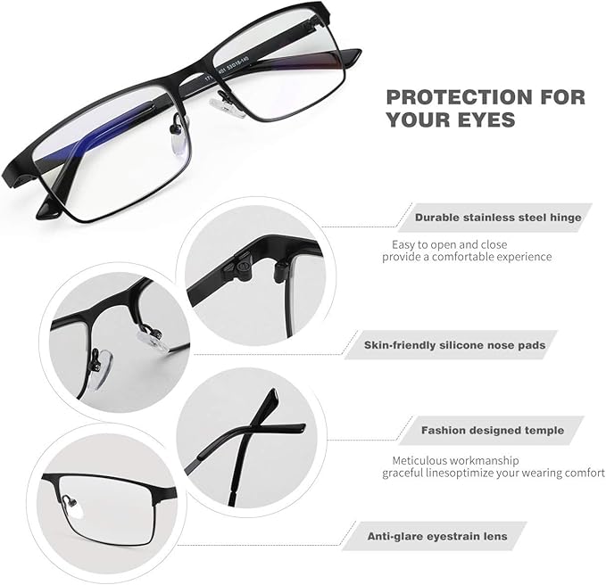 JOO'RTI Blue light glasses for men, Metal Frame Gaming Computer Glasses Fake Glasses