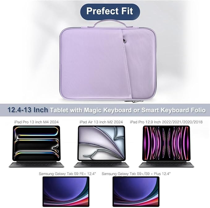 12.9 Inch Tablet Sleeve for Samsung Galaxy Tab S10+ Plus/S9+ S8+/S7+ Plus/S7 FE,iPad Pro M5 M4 13 2025/Air M4 M3 M2 13/Pro 12.9, 12.4" Microsoft Surface Laptop Go 2/11 Snapdragon Carrying Bag-Purple