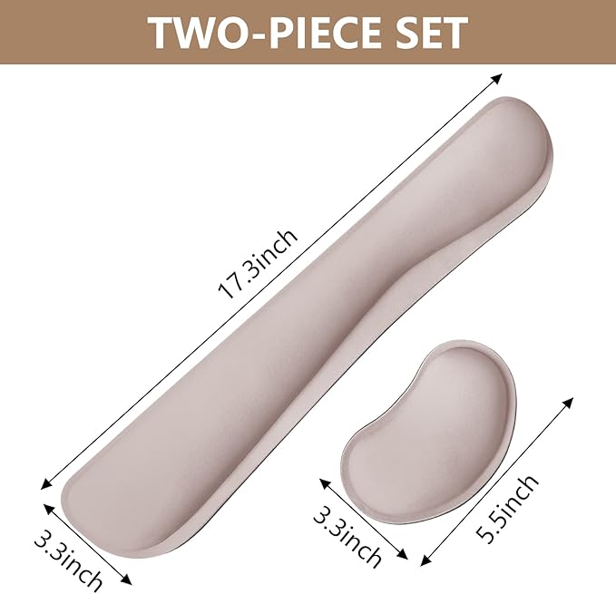 Wrist Rest for Computer Keyboard and Mouse, Ergonomic Design Wrist Support Pad for Keyboard, Soft Memory Foam Desk Pads Support Hand and Arm Easy Typing Pain Relief, 2 Piece Pad, Cream Pink