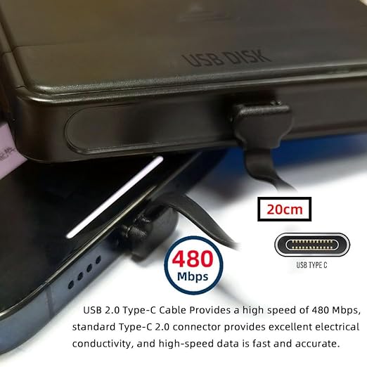 chenyang USB C Short Flat Cable USB 2.0 Type C Dual 90 Degree Angled PD 65W Fast Charge Data Extension Cable 200MM