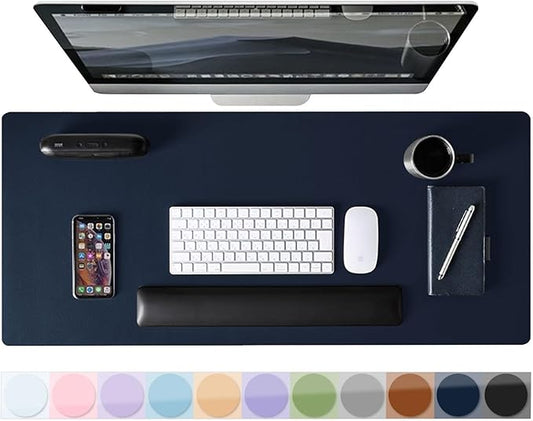 Leather Desk Pad Protector, Mouse Pad, Non-Slip Computer Mat for Desk, PU Leather Office Desk Mat for Home & Office, Waterproof Laptop Desk Blotter Pad for Keyboard and Mouse, Navy (13.7''X23.6'')
