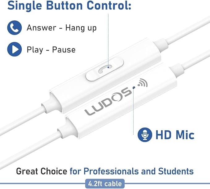 LUDOS Clamor USB C Headphones for iPhone 17 16 15 Pro Max Plus Air iPad Pro, 5 Years Warranty, USB-C Earbuds for Samsung Galaxy S26 S25 S24 S23 Ultra S22 S21 FE S20 A55 A54 A53, USB Type C Earphones