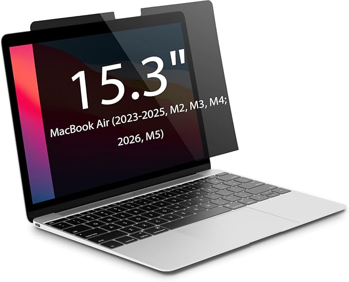 Magnetic Privacy Screen for MacBook Air 15 inch (2023-2026, M2, M3, M4, M5), Detachable Screen Protector, Blue Light Blocking, Anti Glare Protector and Privacy Filter Shield