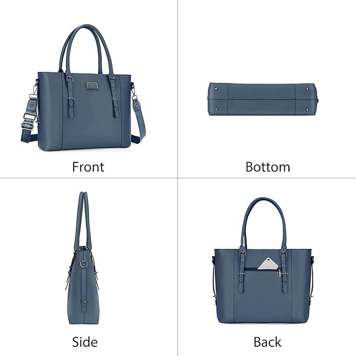 MOSISO Laptop Bag for Women, Waterproof Vintage PU Leather Briefcase Shoulder Computer Laptop Tote Bag for Office Work