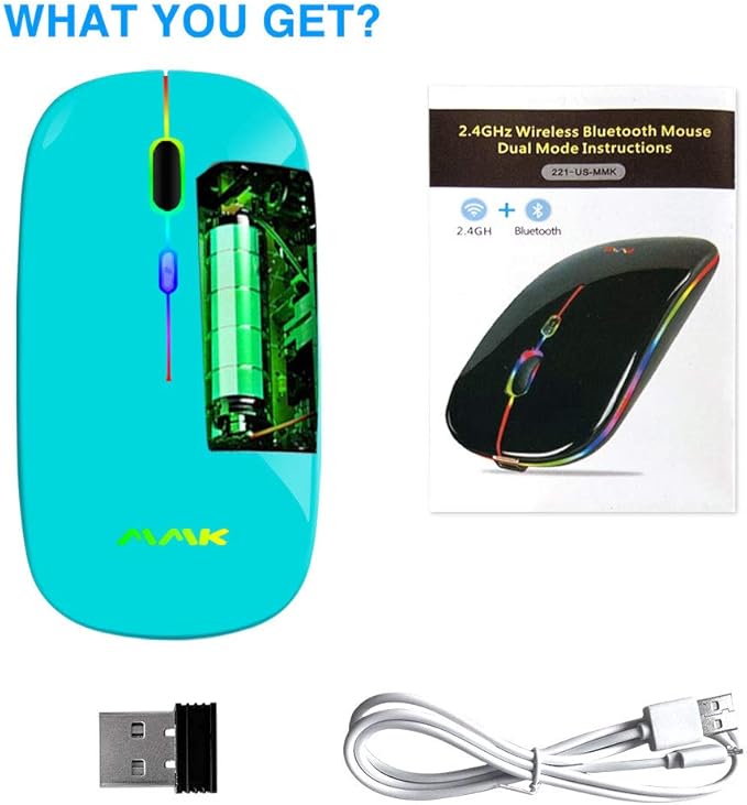 Wireless Bluetooth Mouse for Laptop, Rechargeable Mouse 2.4G USB Optical Wireless Mouse, LED Slim Dual Mode(Bluetooth 5.0 and 2.4G) Wireless for Laptop, PC, Mac OS, Android, Windows (Seafoam)