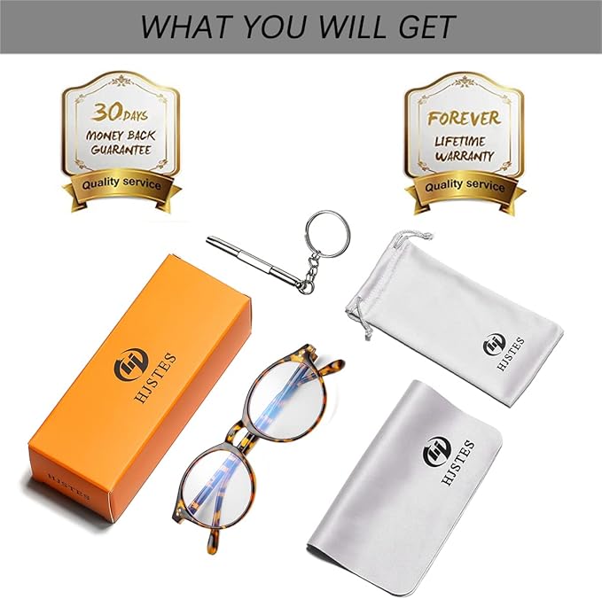 HJSTES Vintage Blue Light Glasses for Women Men Round Bluelight Blocking Glasses Thick TR90 Frame Eyeglasses