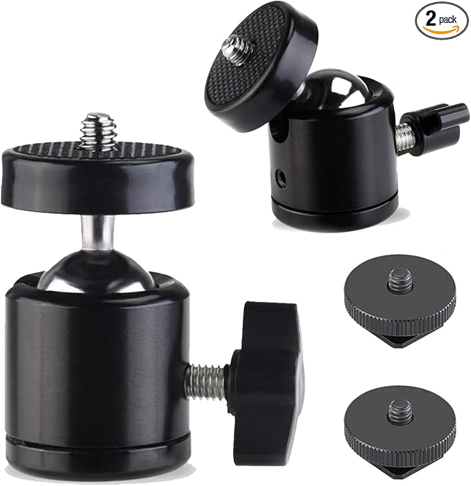 Universal 1/4" Swivel Mini Ball Head Screw Tripod Mount with Hot Shoe???2 Pack???, Eszkozta 360 Degree Rotating Mount Base Adapter for DSLR Cameras HTC Vive Tripods Monopods Camcorder Light Stand?€? by EszkozTA