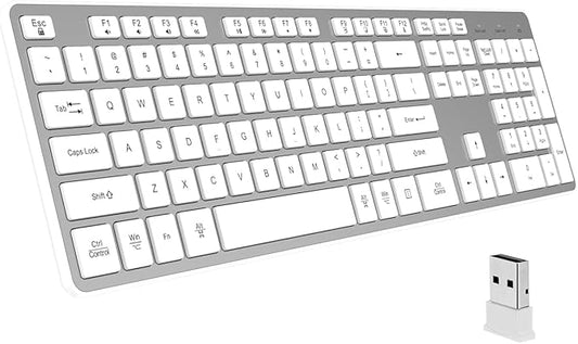 Slim Wireless Keyboard for Mac and Windows, Ultra Quiet Low-Profile Flat Key Board with Full-Size Keys, 2.4GHz Wire Less for PC, Mac, Windows 11/10/8/7 (Silver-1)